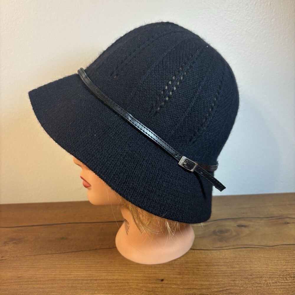 Banana Republic Women's S/M Black Buckle Bucket Hat Wool Rayon Angora Rabbit